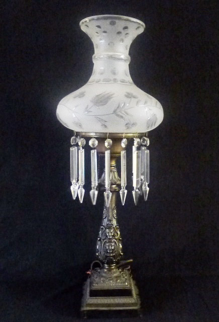 067d - Ornate Heavy Bronze Based Astral Lamp, Height 26 In.