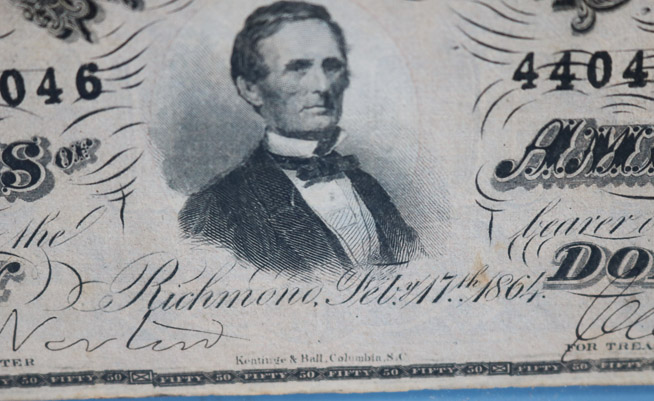 125b - Confederate 50 dollar bill dated Feb. 17th, 1864