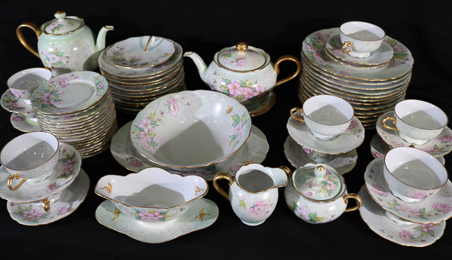 199a - 67 pieces of hand painted china, Apple blossom pattern