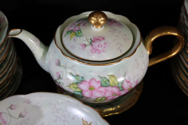 199c - 67 pieces of hand painted china, Apple blossom pattern