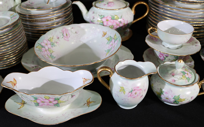 199d - 67 pieces of hand painted china, Apple blossom pattern