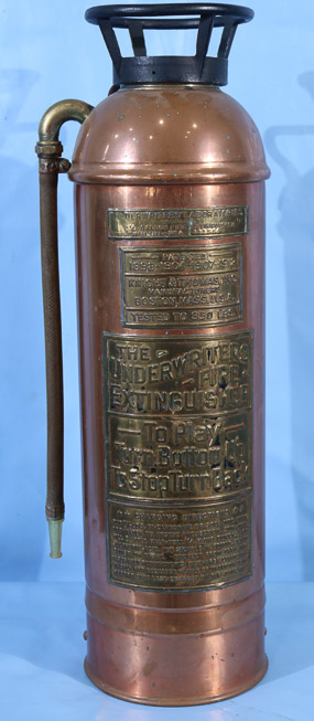 300a - Copper and brass fire extinguisher, 1912, 25 in. T.