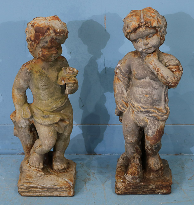 359a - Pair of cast iron garden statues, 21 in T.