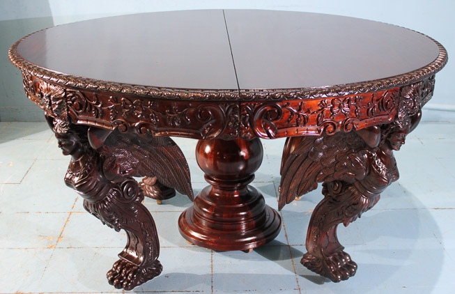 080e - Magnificent heavily carved 60 in. dining table