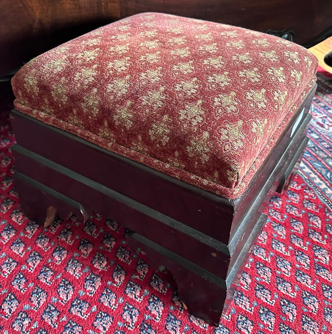 248a - mahogany empire square foot stool with pink upholstery