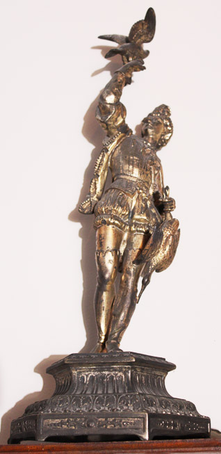 315b - Pair of metal soldier statues, 22 in. T.