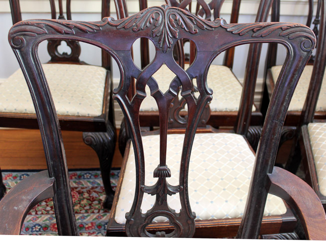 471b - 8 Chipendale chairs in fair condition, good upholstery