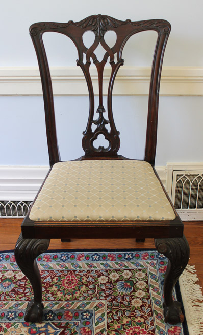 471c - 8 Chipendale chairs in fair condition, good upholstery