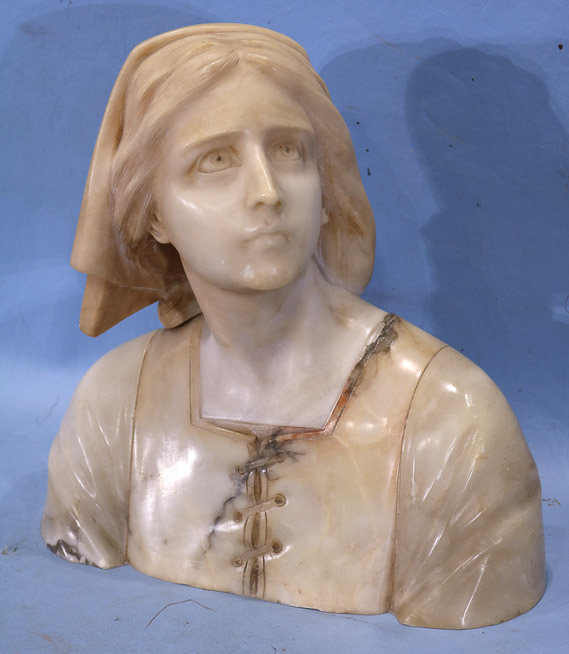 005a - Marble bust of young Victorian lady, 13.5 in. T, 14 in. W.