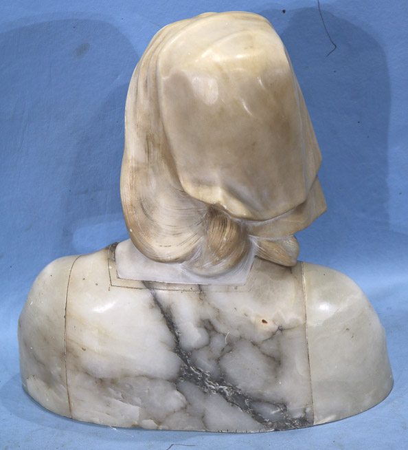 005d - Marble bust of young Victorian lady, 13.5 in. T, 14 in. W.