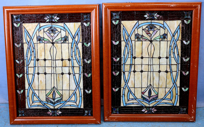 006a - Matched Pair of stained glass windows, 27 x 21