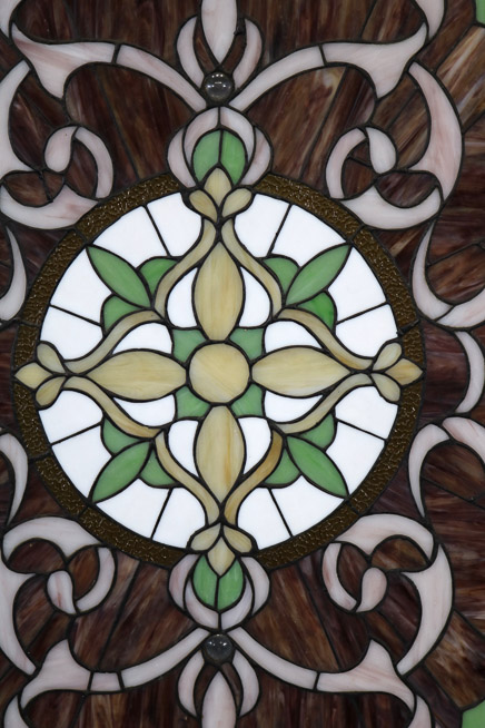 011b - Framed stain glass window with green, 27 x 21