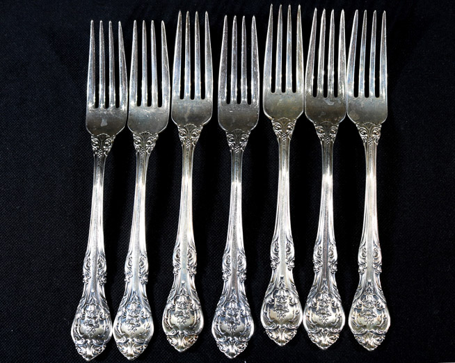 012a - 7 pieces of King Edward Gorham sterling luncheon forks