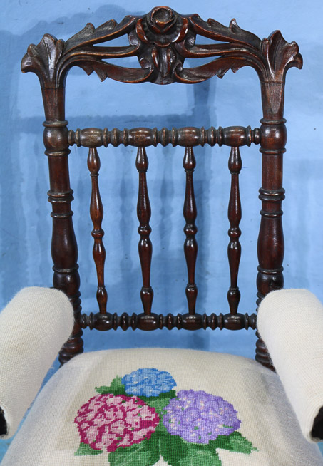 021b - Child's Victorian chair with needlepoint upholstery, 29 in. T, 16  in. W, 13 in. D.