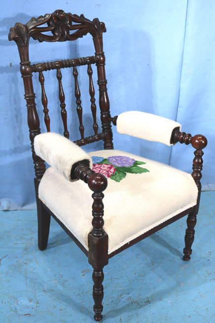 021c - Child's Victorian chair with needlepoint upholstery, 29 in. T, 16  in. W, 13 in. D.