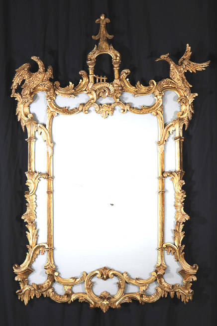 031a - Very ornate gold gilded hanging mirror, 52 in. T, 33.5 in. W. x 33.5