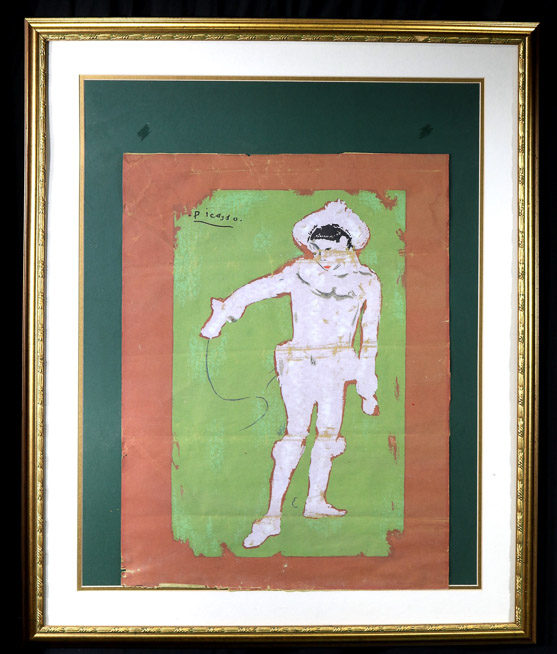 034a - Print of White Clown, hand painted by Picasso's friend, claim is, Picasso painted the red lips on painting,  34 x 28