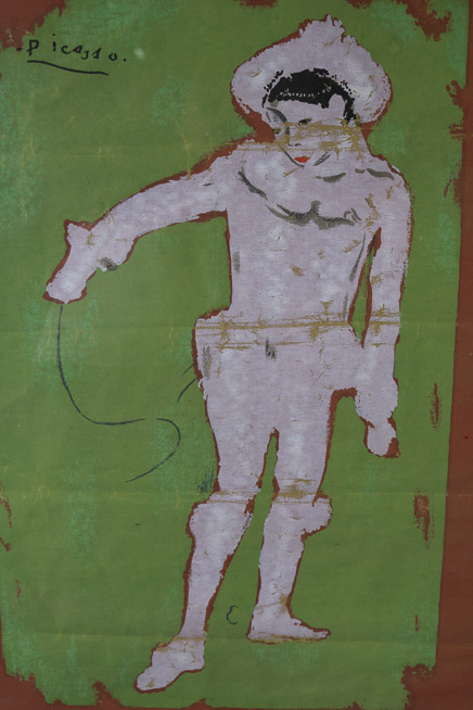 034d - Print of White Clown, hand painted by Picasso's friend, claim is, Picasso painted the red lips on painting,  34 x 28