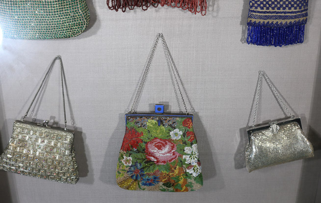 038d - Framed beaded purses in shadow box frame, 36 T, 32 in. W.