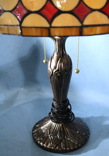 158c - Lamp with leaded glass shade, 23 in. T.