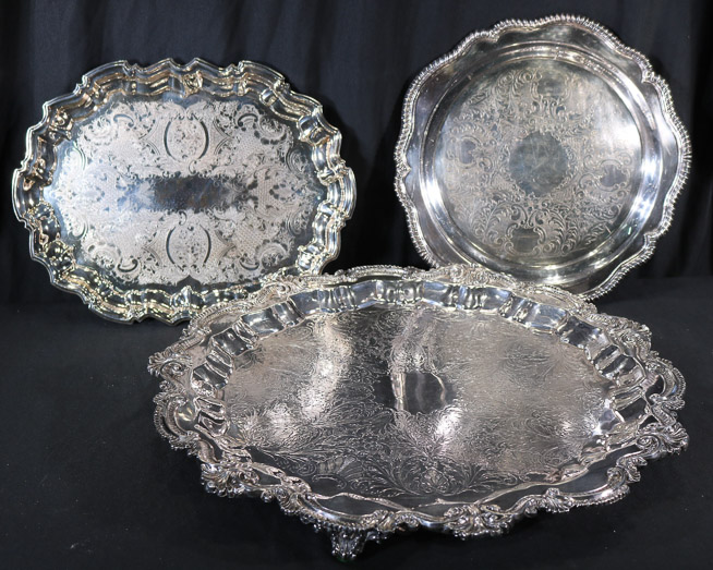 227a - 3 silver-plate sterling trays, 19 in. Dia.