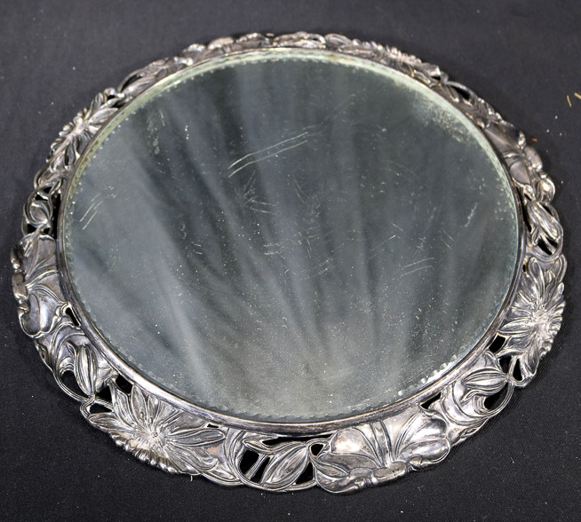 239a - Silver-plate plateau  mirror, 14.5 in. Dia.