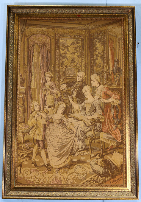 208a - French tapestry in gold frame, 46 x 34-21