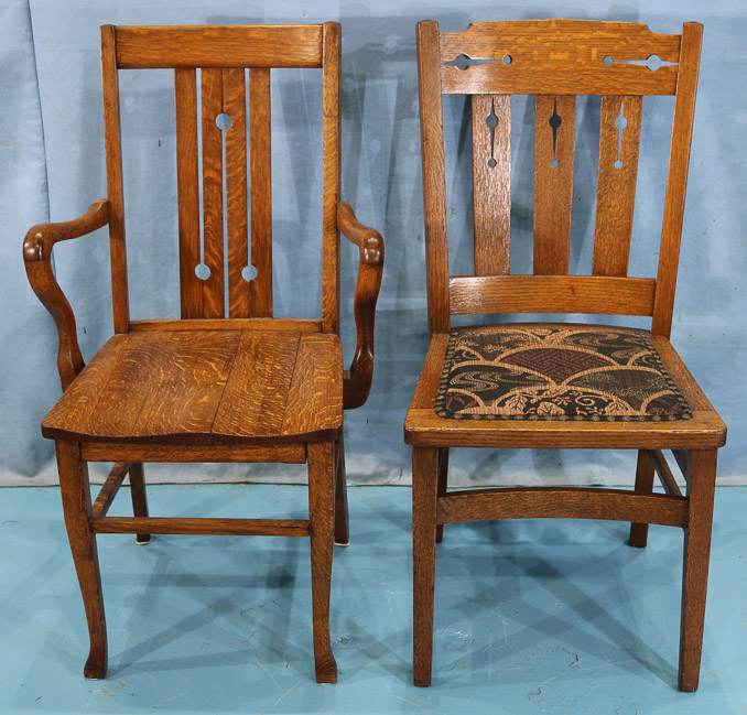 320a - Pair of quarter sawn mission oak chairs-22