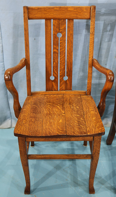 320b - Pair of quarter sawn mission oak chairs-21