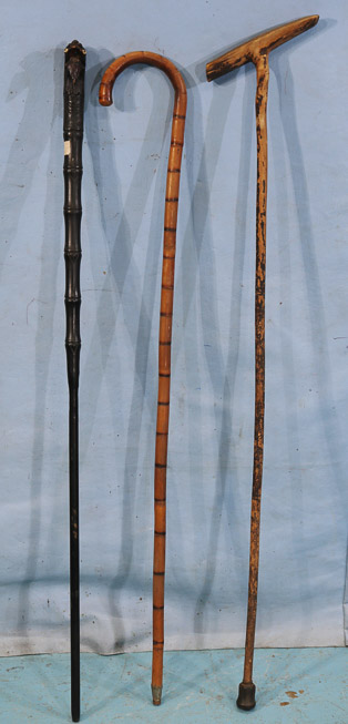 586a - 3 walking canes, 1 with lions head