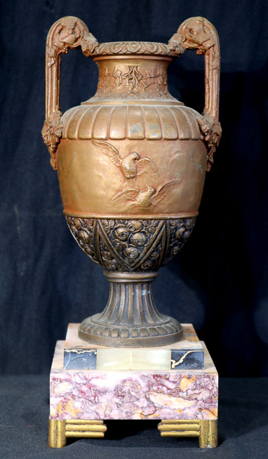 609a - Metal urn with marble base, 13 in T.