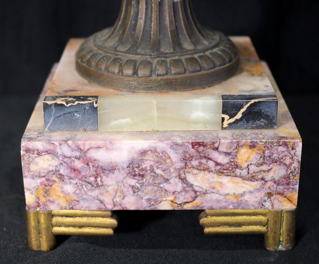 609b - Metal urn with marble base, 13 in T.