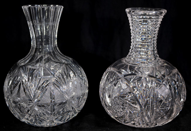 173a - 2 brilliant cut glass carafes, 8 in. T.