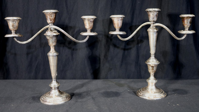 212a - 2 sterling, 3 candle candelabras, 12 in. T.