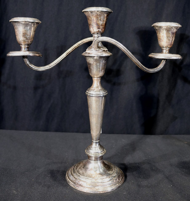212b - 2 sterling, 3 candle candelabras, 12 in. T.