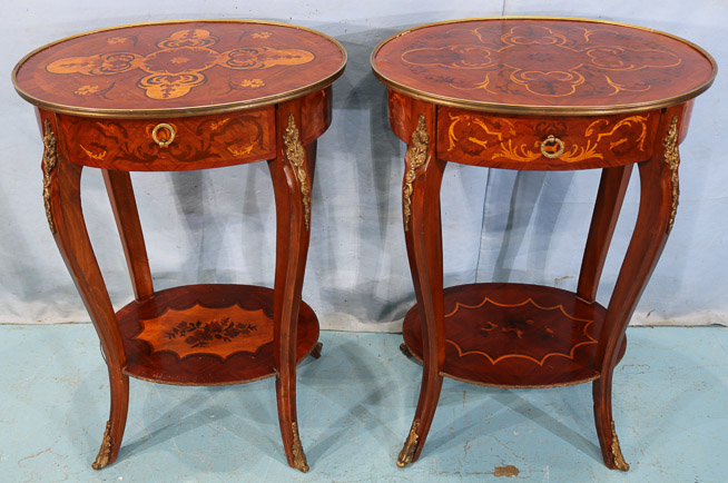 297a - 2 oval inlaid French parlor tables