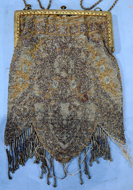 180b - Heavy Victorian beaded purse with shoulder chain-24