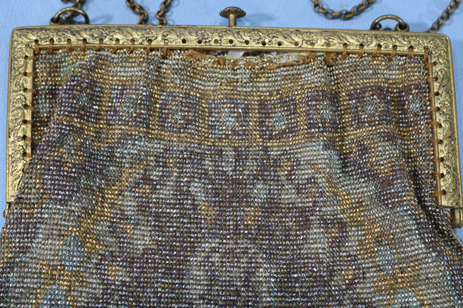 180c - Heavy Victorian beaded purse with shoulder chain-24