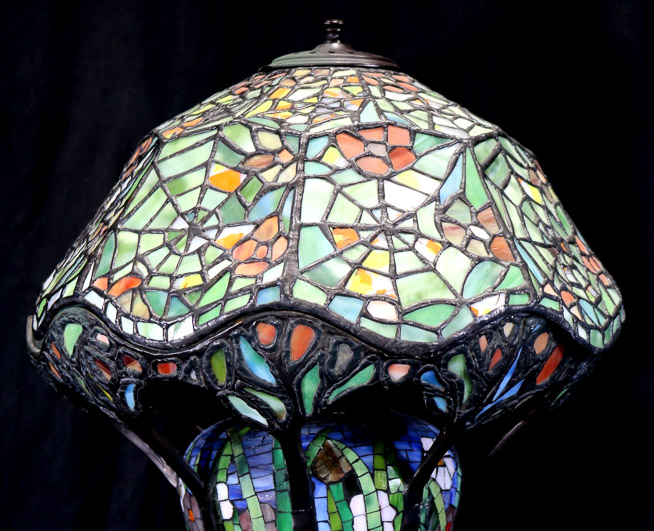 348e - Leaded stain glass lamp, 23 in. T.-11