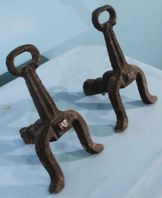124b - Pair Cast Iron Small Andirons, 11 in. H