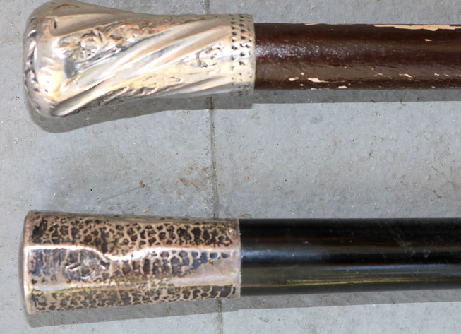 218b - 2 black wood walking canes with silver handles