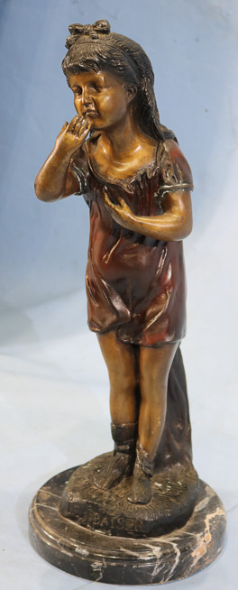 218a - Bronze marble statue of girl, 18.5 in. T.-11