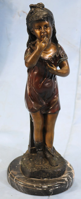 218b - Bronze marble statue of girl, 18.5 in. T.-11