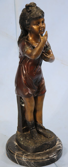 218c - Bronze marble statue of girl, 18.5 in. T.-11
