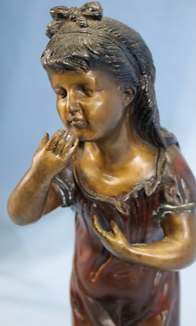 218d - Bronze marble statue of girl, 18.5 in. T.-11