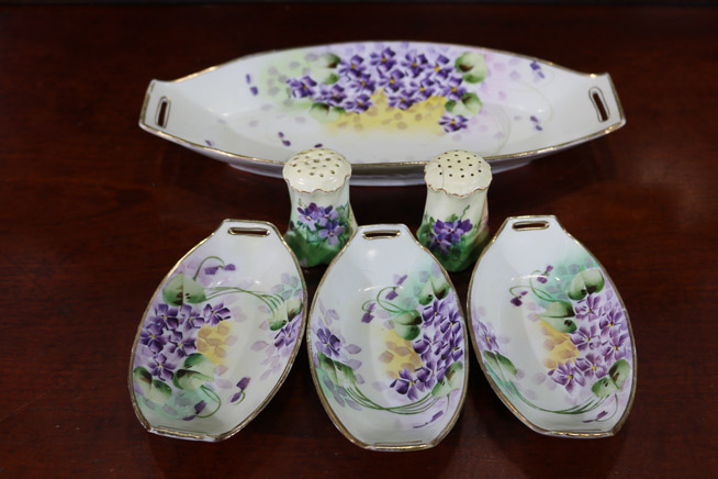 300a - 6 piece hand painted porcelain serving set-11