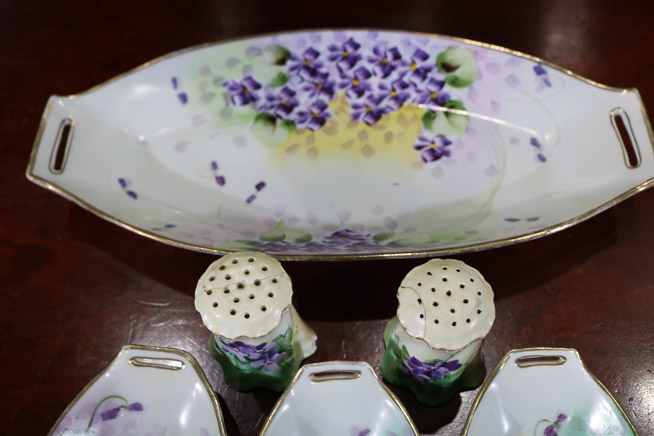 300b - 6 piece hand painted porcelain serving set-11