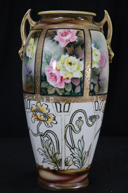 410a - Hand painted Nippon vase, 13 in. T.-6