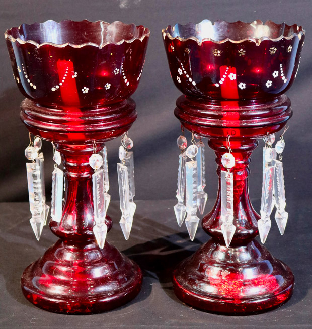 155a - Pair of ruby mantle lusters,13 in. T.