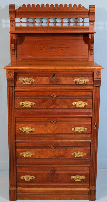 169a - Walnut Victorian highboy chest with backsplash